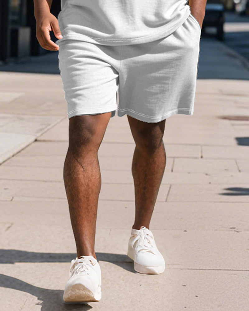 Men's Plus Size Daily White Stripe Alphabet Print Short Sleeve Polo Shirt Shorts Suit