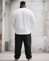 Big & Tall Men's Black And White Geometric Bear Print Long Sleeve T-Shirt Pants Suit