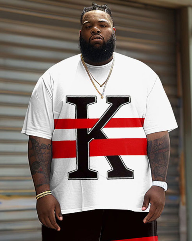 Big & Tall Guy's Street Casual K Letter Print T-Shirt Shorts Set