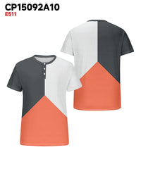 Big & Tall Men's Triple Color Geometric Printed Henry Collar Button Short Sleeve T-Shirt