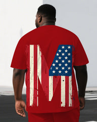 Big & Tall Men's Letter M Flag Element Back Print Independence Day Short-Sleeve T-shirt Shorts Set