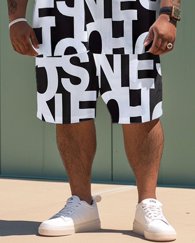 Men's Plus Size Simple Large Letter Print Short Sleeve Shirt Shorts Suit