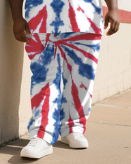 Men's Plus Size Independence Day Tie-dye Color Block Red And Blue Printed T-shirt Trousers Suit