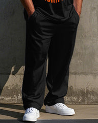 Men's Casual Simple Letter Ball Silhouette Printed Big and Tall Short Sleeve T-shirt Pants Set