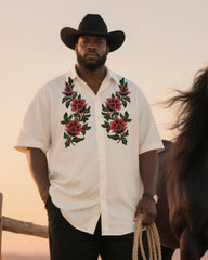Big & Tall Men's Daily Leisure Western Style 90 S Retro Flowers-short Sleeve Shirt Trousers Suit