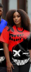 Couple's Large Size Color Blocking Smiley Round Neck Short Sleeve T-Shirt