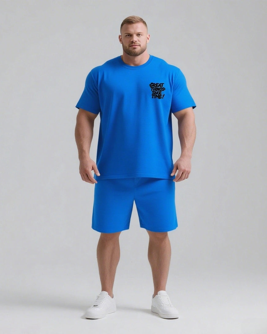 GREAT THINGS TAKE TIMES Slogan T-shirt 2-Piece Set