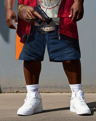 Big & Tall Men's Hip Hop Gorillas with Gun Printed Summer Short Sleeve T-shirt and Short Set