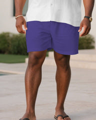 Men's Plus Size White & Purple Wave Short Sleeve Shirt Shorts Suit