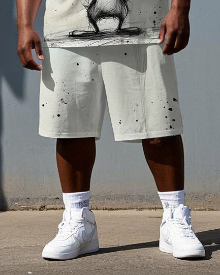 Big & Tall Men's Sleepy Rabbit Illustration Print Casual Breathable Short-Sleeve T-shirt Shorts Set