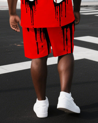 Big & Tall Men's Punk Style Bloody Mask Back Print Outdoor Summer Short-Sleeve T-shirt 2-Piece Set