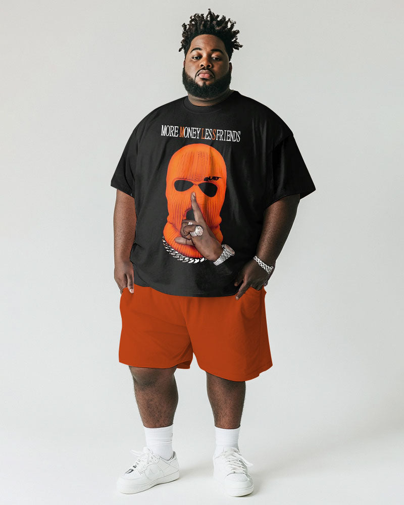 Men's Plus Size Street Hip Hop Orange Headgear Alphabet Print Short Sleeve T-Shirt Shorts Suit