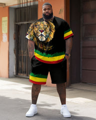 Street Red Green Yellow Block Lion Print Large Men's Set