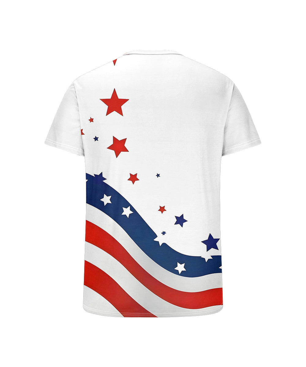Men's Plus Size Independence Day Flag Wave Print Henley Collar Button Short Sleeve Tee