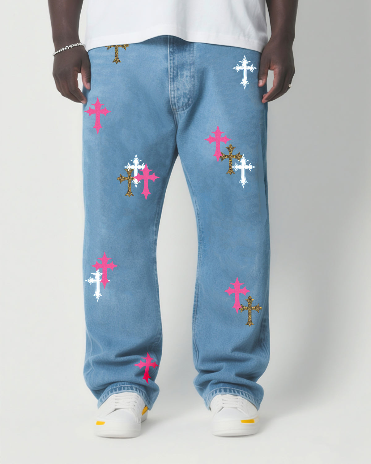 Big & Tall Men's Fashion Street Faith Patch Wash Water Denim Pants