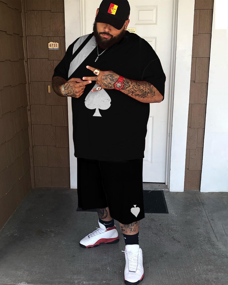 Men's Plus Size Spades Casual Short Sleeve Shorts Set