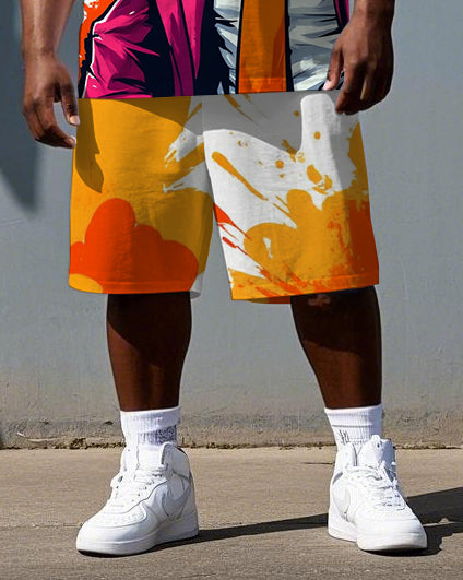 Big & Tall Men's Tie Dye Gorillas with Suit Printed Short Sleeve T-shirt and Short Set