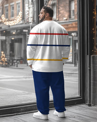 Men's Plus Size Colorblock Stripe Print Long Sleeve T-Shirt Trousers Suit