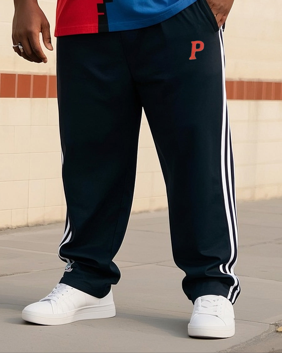 Big Boy Daily Casual Simple Classic Geometric Red Blue White Color Collar Short Sleeve T-Shirt Striped Trousers