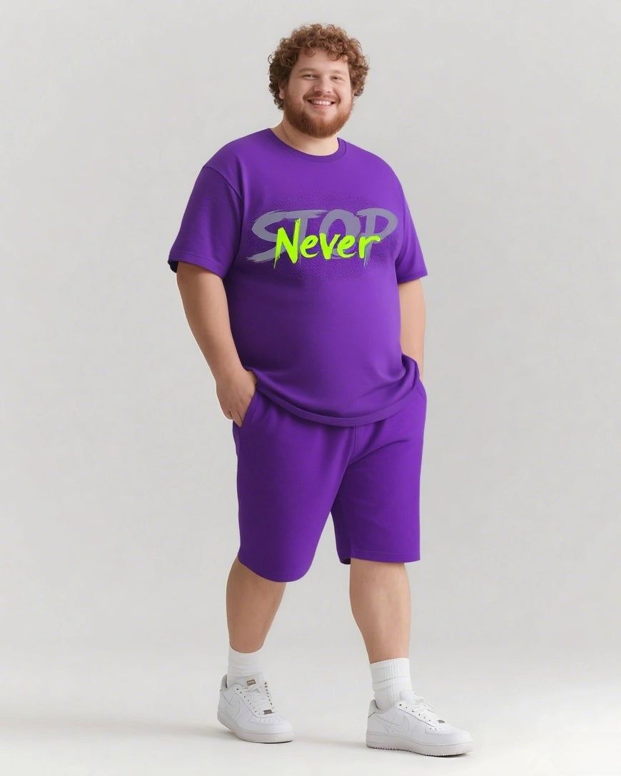 Stop Never Sky Has No Limits Men's Big and Tall Simple Lettering Short Sleeve T-shirt Shorts Set