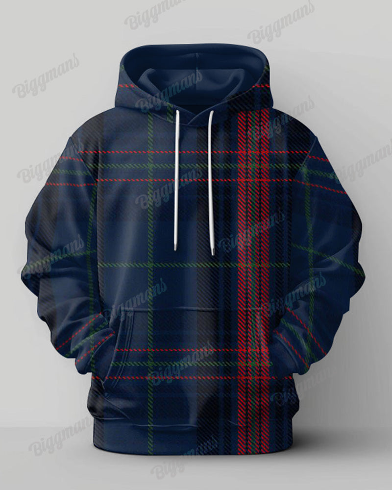Men's Large Size Diamond Color Block Check Casual Hoodie and Sweatpants Two Piece Set