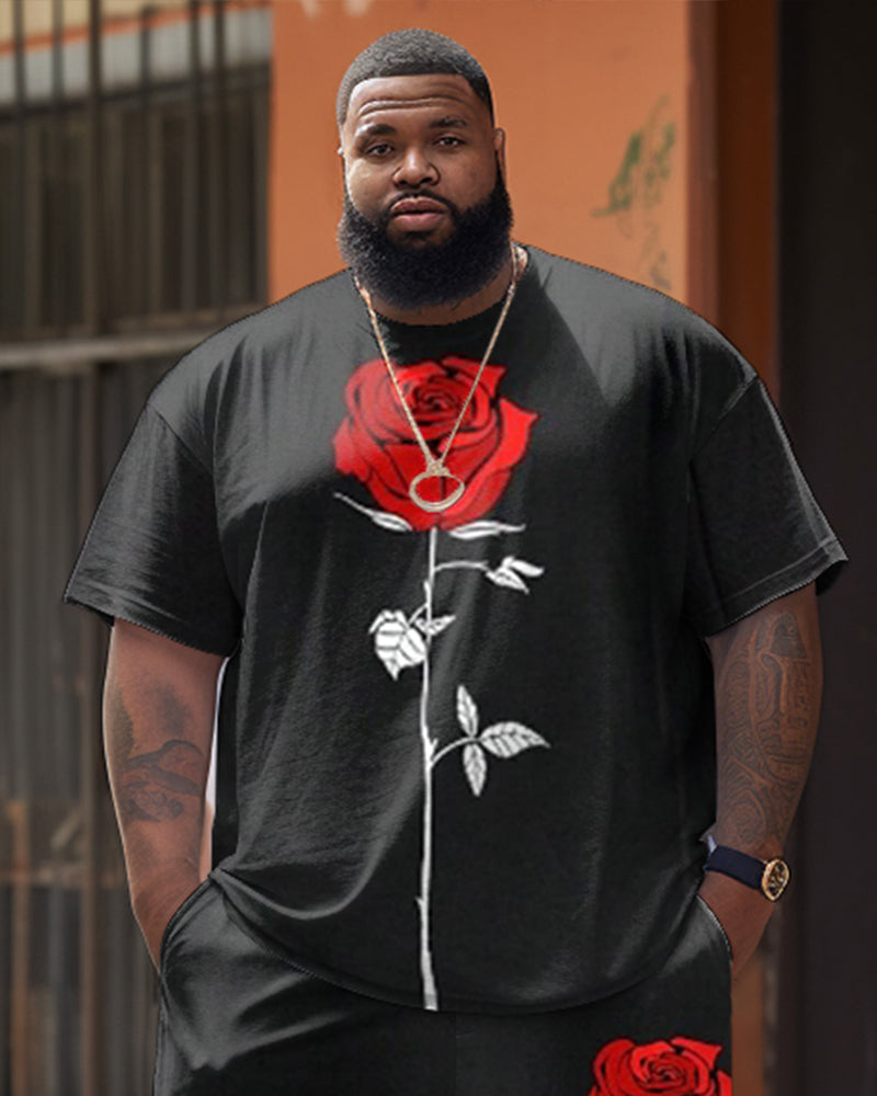 Men's Big & Tall Rose Print T-shirt Shorts Set