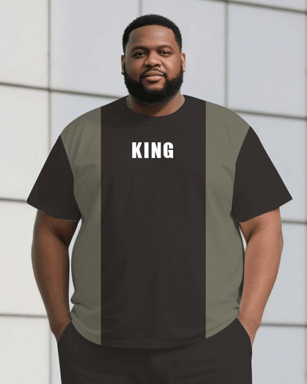 Men's Plus Size Dark Color Contrast Stitching Chest Small Label Printed Short-sleeved T-shirt Trousers Suit