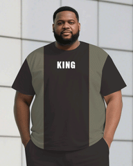 Men's Plus Size Dark Color Contrast Stitching Chest Small Label Printed Short-sleeved T-shirt Trousers Suit