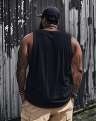 Big & Tall Men's Independence Day Blue Star Flag Print Round Neck Sleeveless Vest
