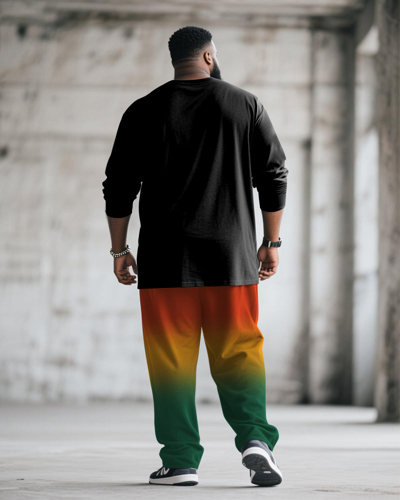 Big & Tall Men's Juneteenth Gradient Letter Print Long Sleeve T-shirt Trousers Suit