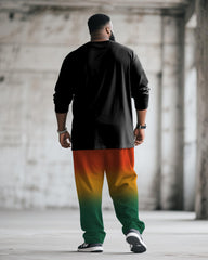 Big & Tall Men's Juneteenth Gradient Letter Print Long Sleeve T-shirt Trousers Suit