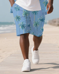 Big Men's Natural Theme Coconut Trees Hawaiian Style Short Sleeve Shirt Shorts 2-Piece Suit