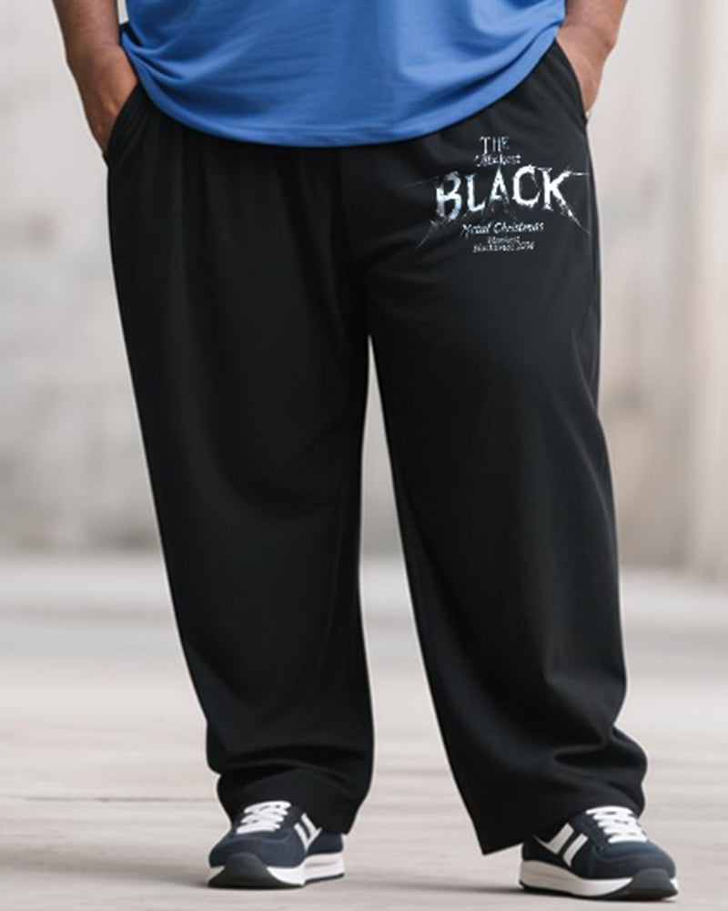 Big & Tall Men's Black And Blue Graffiti Letters Print Long Sleeve T-Shirt Pants Suit