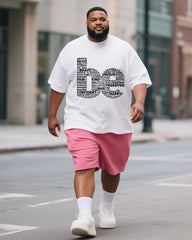 Big & Tall Men's Pink Inspirational Simple Be Big Letter Printed Crew Neck Short Sleeve T-shirt Shorts Suit