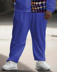 Men's Plus Size Street Fashion Houndstooth Patchwork Print Sport Zipper Hoodie Suit