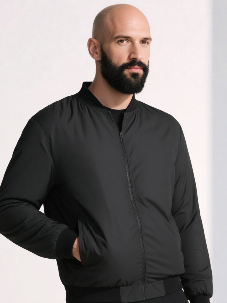 Big & Tall Men's Black-autumn And Winter Three-proof Environmental Protection Fabric Warm Elastic Jacket Coat