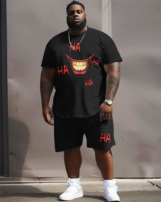 Big Men's Street Casual Funny Mouth HA Printed T-Shirt Shorts Set
