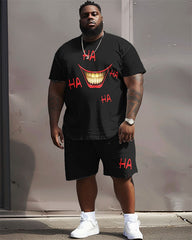 Big Men's Street Casual Funny Mouth HA Printed T-Shirt Shorts Set