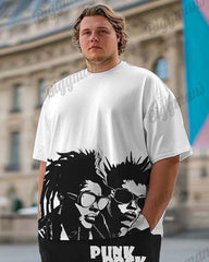 Men's Plus Size Street Fashion Punk Rock Graffiti Print T-Shirt Trousers Suit