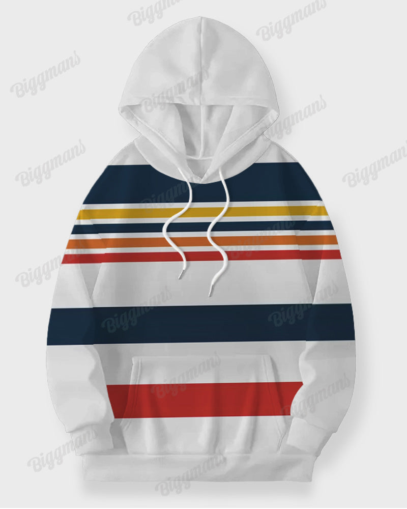 Men's Daily Casual Three Color Stripe Print Big and Tall Hoodie Set
