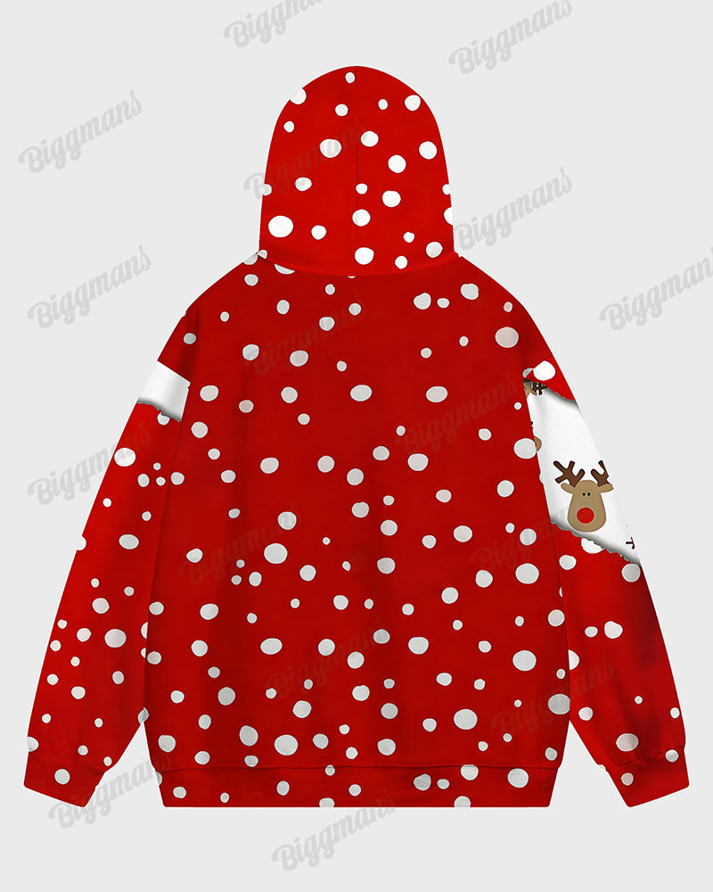 Big and Tall Men's Christmas Red Elk Dot Print Hoodie Set