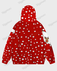 Big and Tall Men's Christmas Red Elk Dot Print Hoodie Set