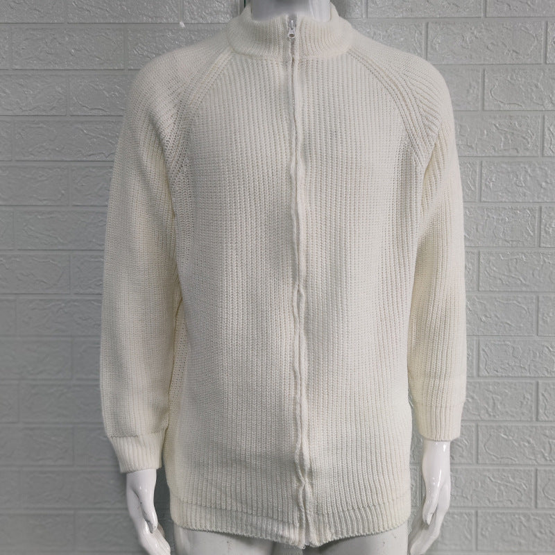 M-2XL Autumn And Winter Solid Color Zipper Turtleneck Knitted Jacket Sweater Cardigan