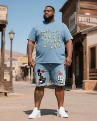 Big & Tall Men's Creative Bubble Print Short Sleeve. Collage Shorts Denim Suit