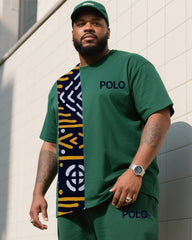 Big Boy Daily Casual Simple African Impression Print Striped Short Sleeve Trousers Suit