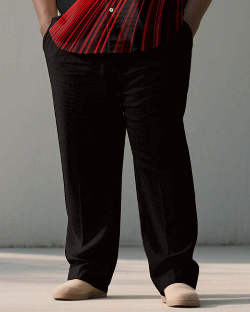 Men's Plus Size Yellow Red Color Block Line Geometric Printing Short Sleeve Shirt Trousers Suit