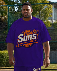Men's Fashion Basketball Simple Letter Suns Printed Casual Big & Tall Short Sleeve T-shirt Pants Set