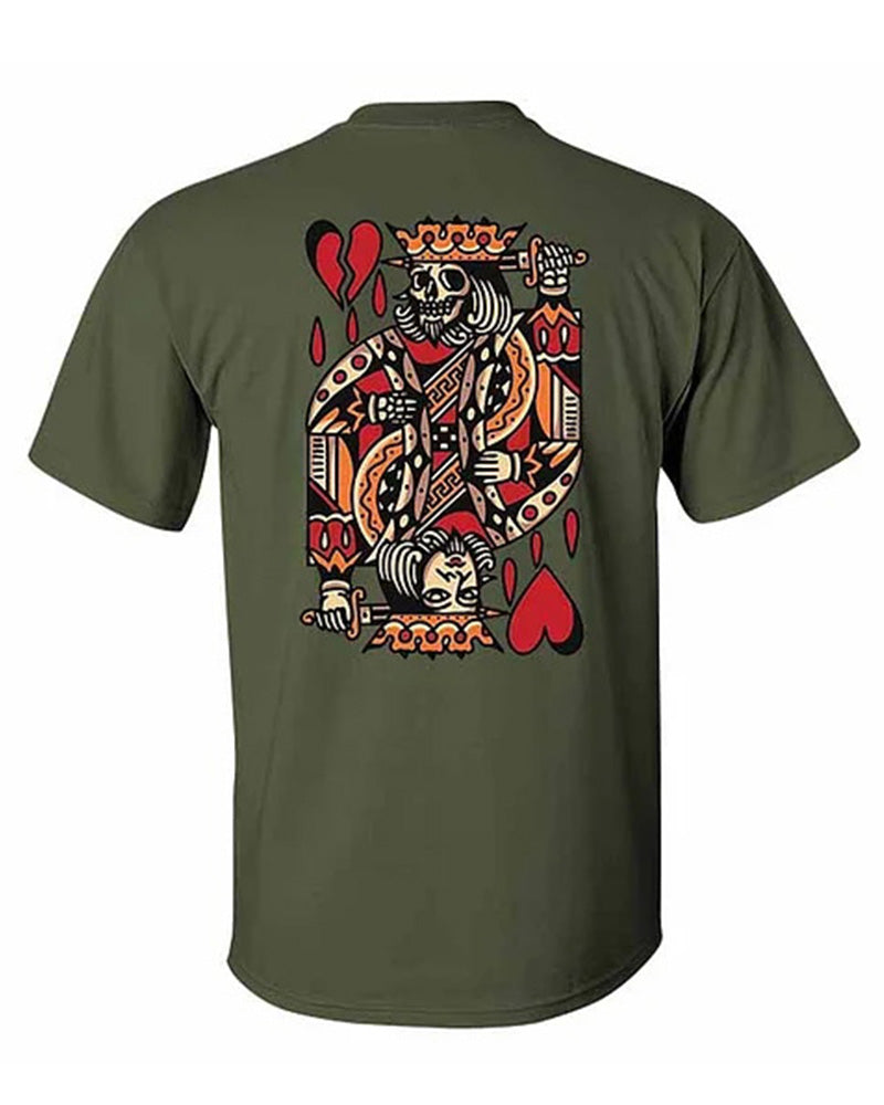 Men's Plus Size Street Fashion Playing Card Skull Print Round Neck Short Sleeve T-Shirt