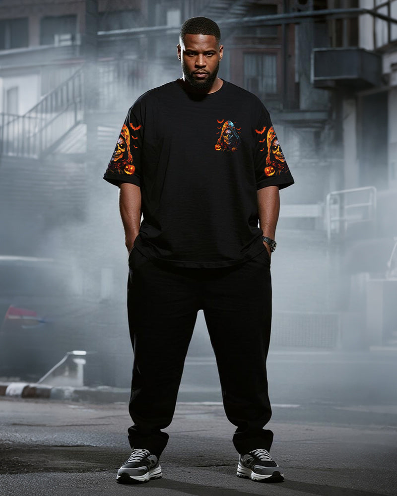 Big & Tall Men's HELLO DARKNESS MY OLD FRIEND HALLOWEEN ALL OVER Printed T-shirt Long Pants Set
