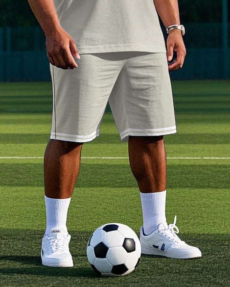 Men's Big & Tall Simple Tiger Fur SOCCER Football Printed Round Neck Vest and Shorts Set